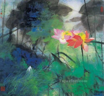 中国 Painting - 何雲埔の睡蓮の池 2 古い中国